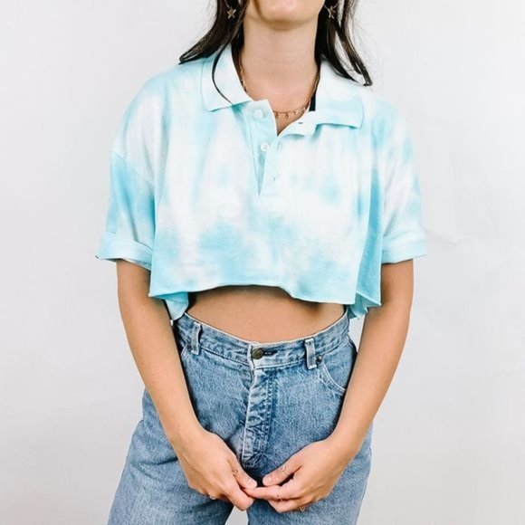 Tops - Cropped Blue Tie Dye Polo 2XL